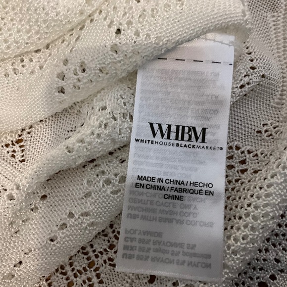 White House Black Market Lace Knit V Neck Top Shirt M Crochet Sheer - Picture 8 of 10